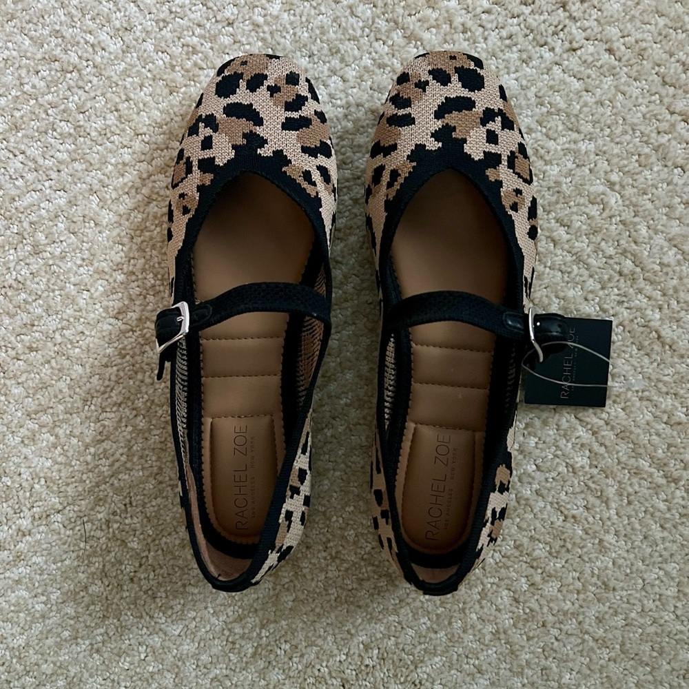 Rachel Zoe Leopard Knit Mary Jane Flats in Black and Tan